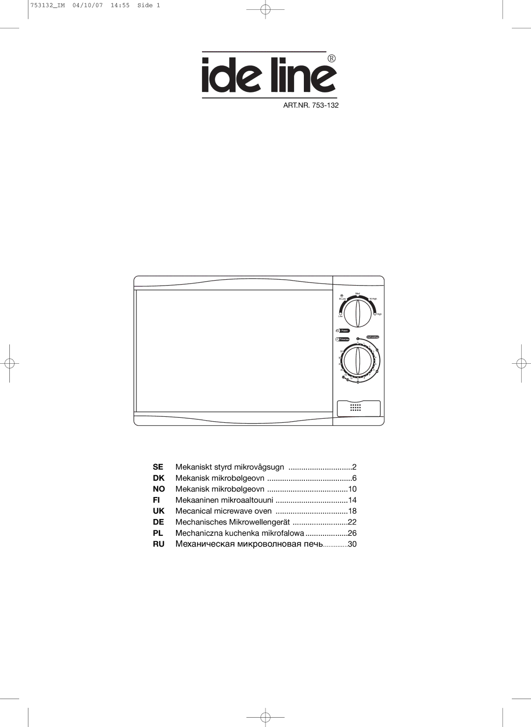 Melissa 753-132 manual Механическая микроволновая печь 