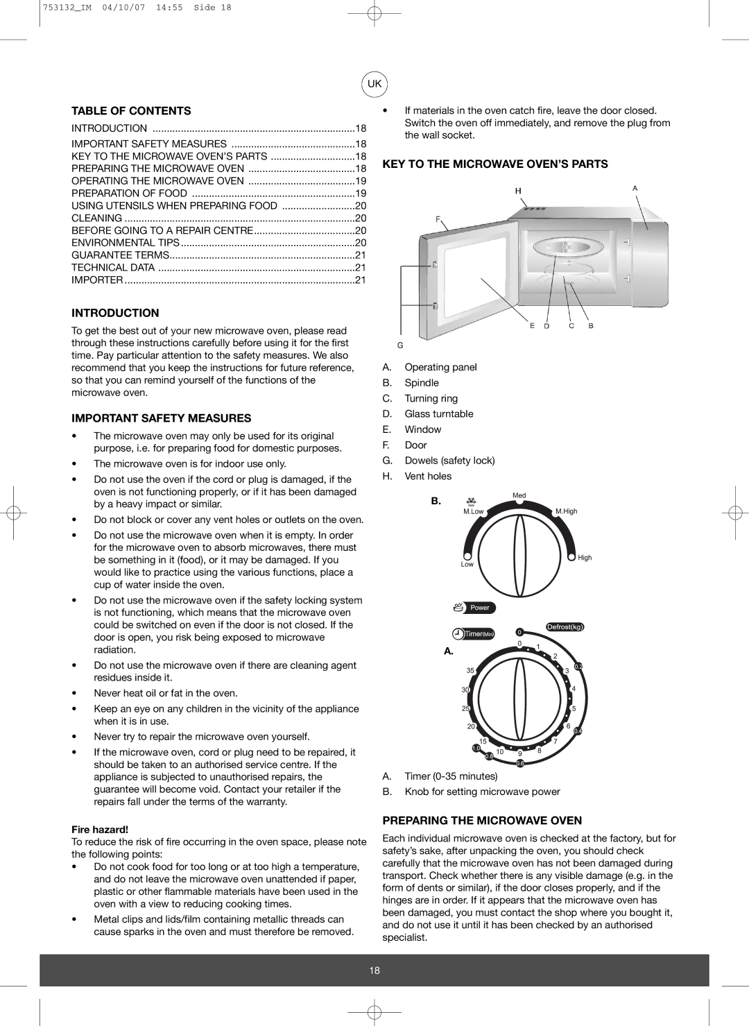 Melissa 753-132 manual Table of Contents, KEY to the Microwave OVEN’S Parts Introduction, Important Safety Measures 