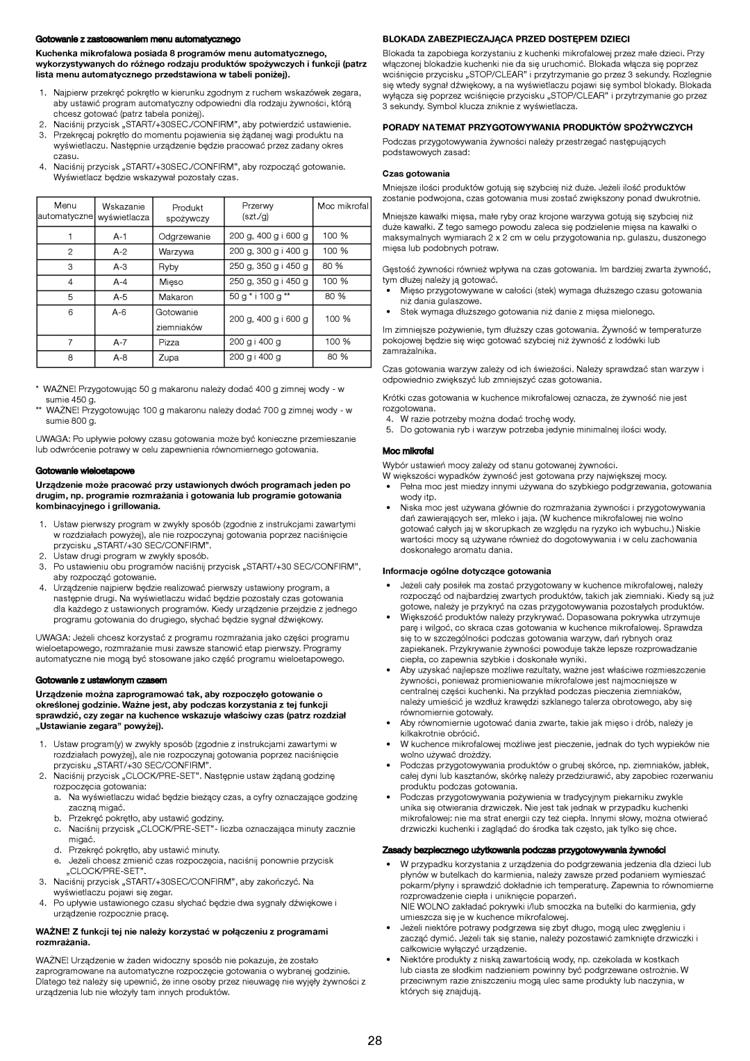 Melissa 753-134 manual Blokada Zabezpieczająca Przed Dostępem Dzieci, Porady Natemat Przygotowywania Produktów Spożywczych 