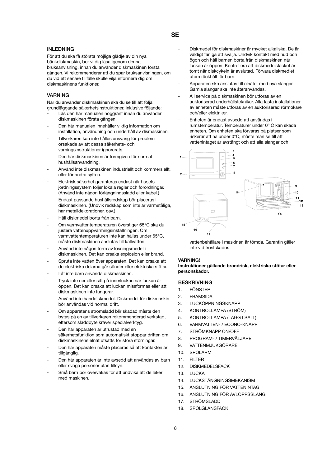 Melissa 758-007 manual Inledning, Varning 