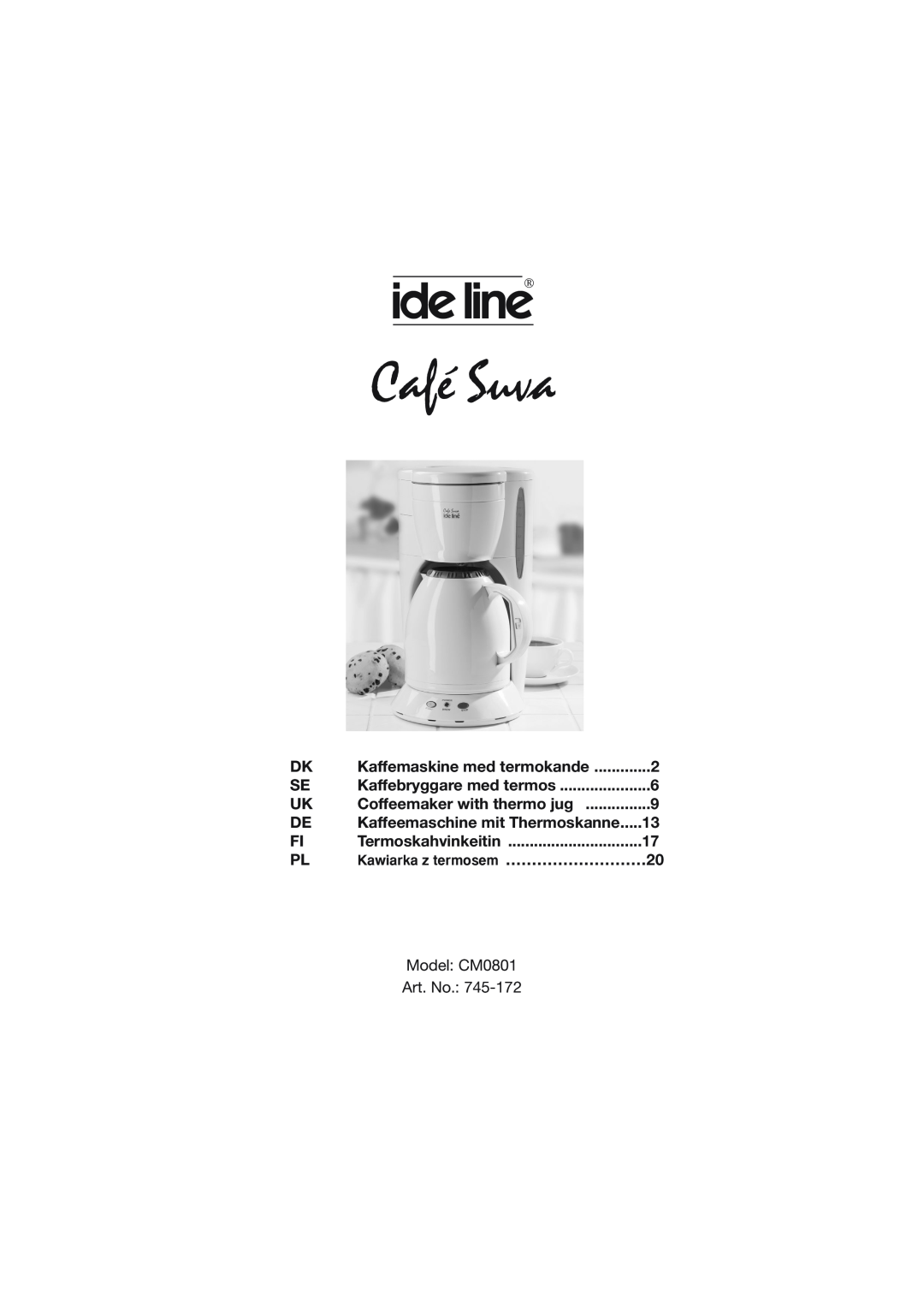 Melissa CM0801 manual Kawiarka z termosem, Kaffeemaschine mit Thermoskanne, Café Suva 