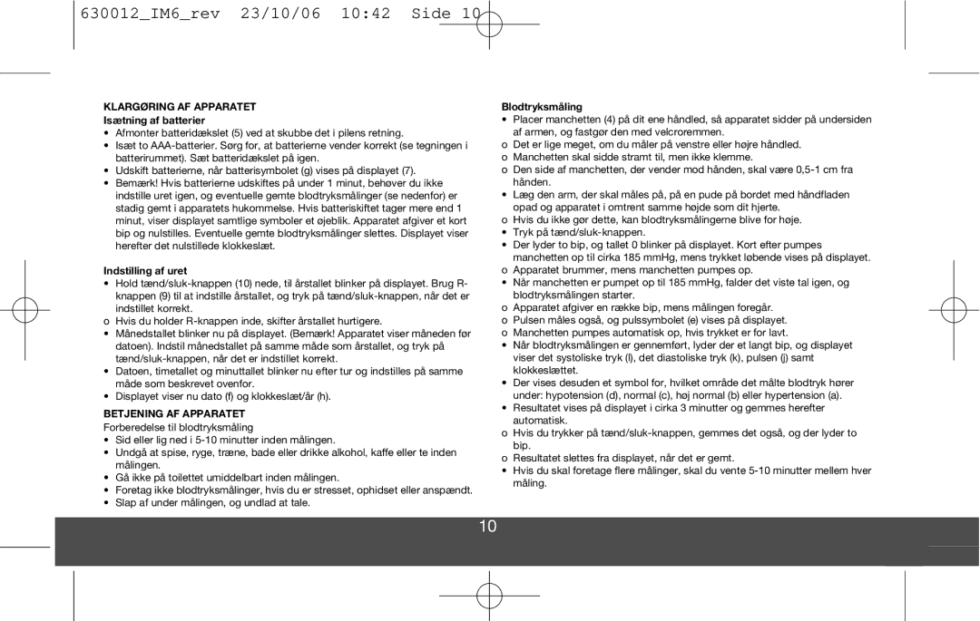 Melissa DVP3980 manual Klargøring AF Apparatet, Isætning af batterier, Indstilling af uret, Betjening AF Apparatet 