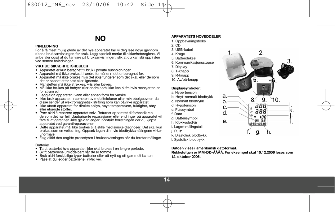 Melissa DVP3980 manual Innledning, Viktige Sikkerhetsregler, Apparatets Hoveddeler, Displaysymboler 