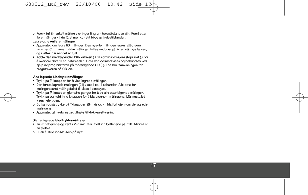 Melissa DVP3980 manual Lagre og overføre målinger, Vise lagrede blodtrykksmålinger, Slette lagrede blodtrykksmålinger 