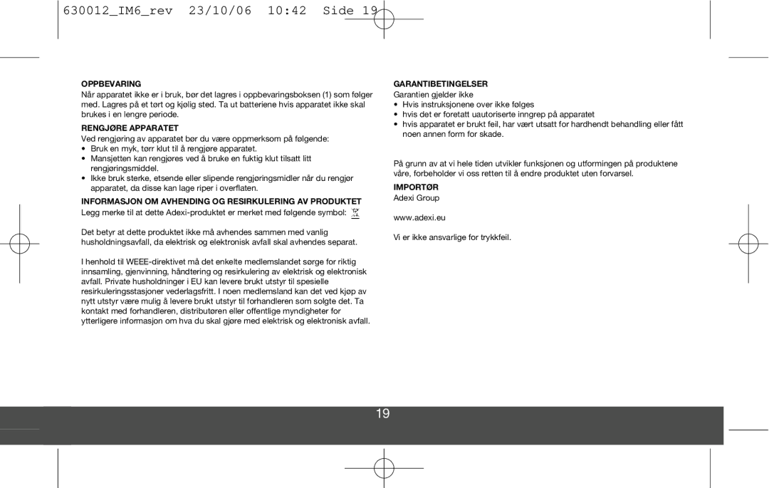 Melissa DVP3980 manual Oppbevaring, Rengjøre Apparatet, Informasjon OM Avhending OG Resirkulering AV Produktet 