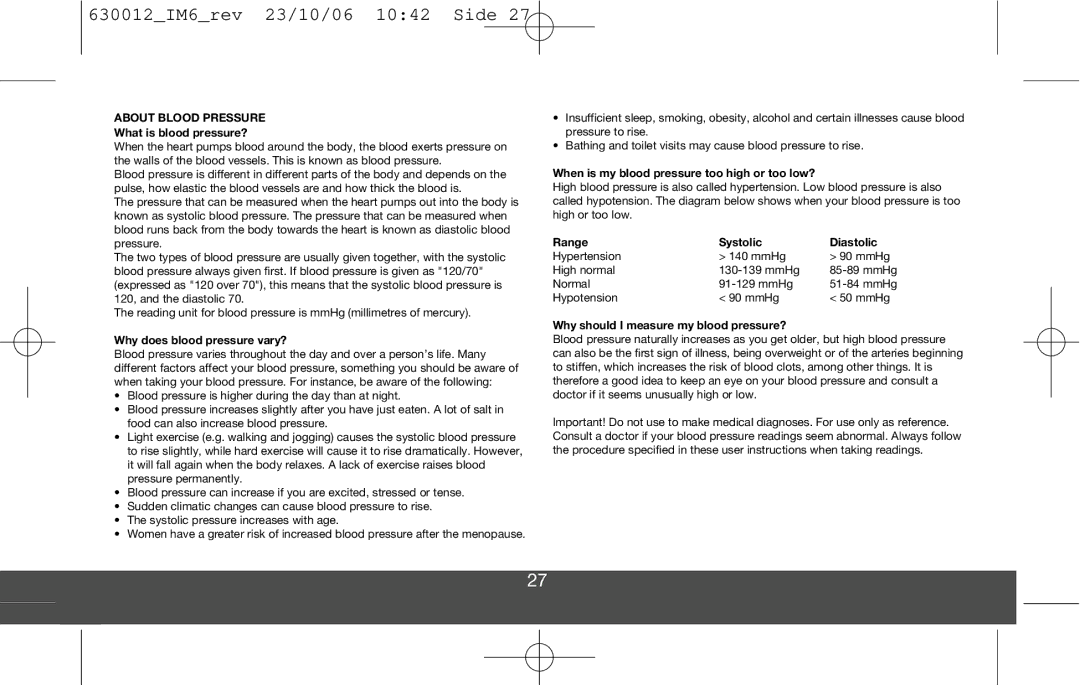 Melissa DVP3980 manual About Blood Pressure 