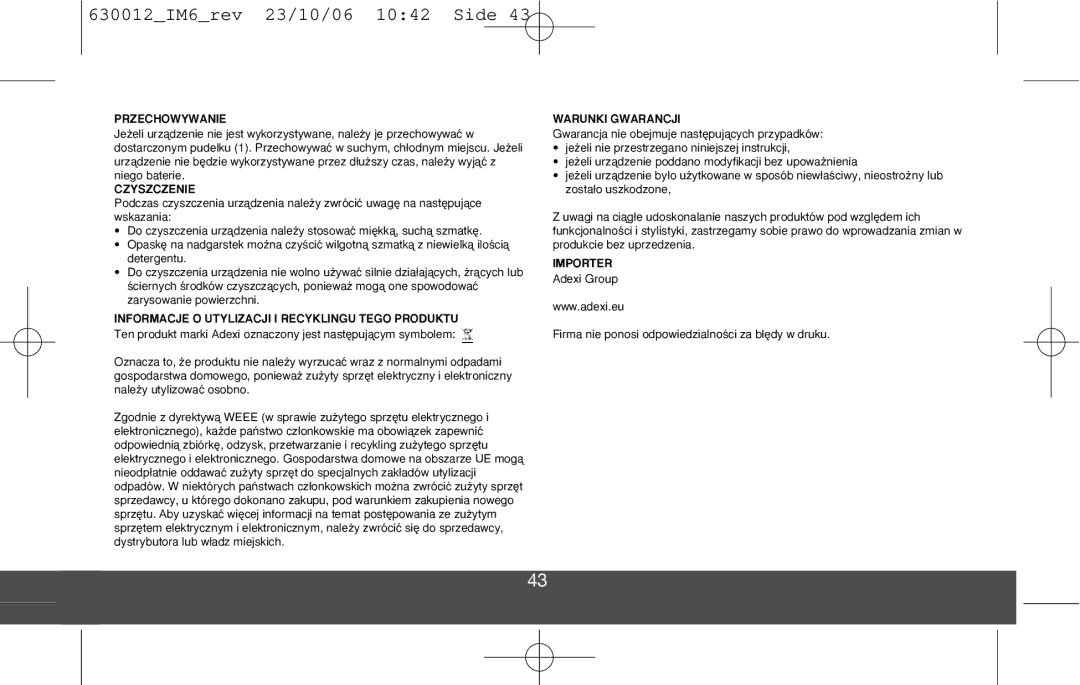 Melissa DVP3980 manual Przechowywanie, Czyszczenie, Informacje O Utylizacji I Recyklingu Tego Produktu, Warunki Gwarancji 