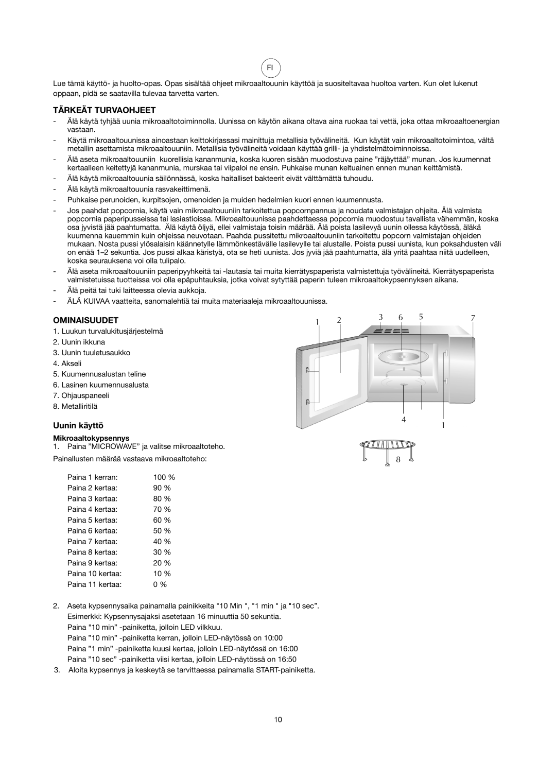 Melissa ED8525NS-SA manual Tärkeät Turvaohjeet, Ominaisuudet, Uunin käyttö, Mikroaaltokypsennys 