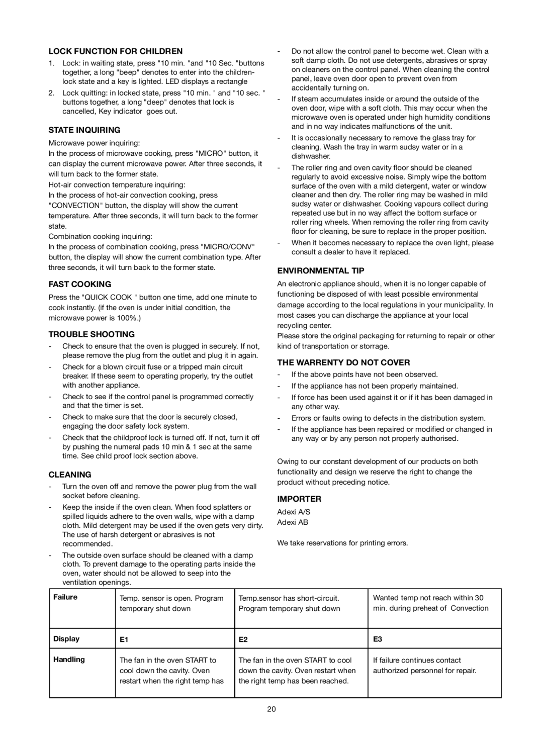 Melissa ED8525S-F Lock Function for Children, State Inquiring, Fast Cooking, Trouble Shooting, Cleaning, Environmental TIP 