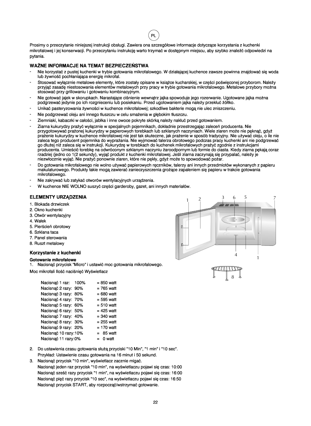 Melissa ED8525S-SA manual Wa˚Ne Informacje Na Temat Bezpiecze¡Stwa, Elementy Urzñdzenia, Korzystanie z kuchenki 