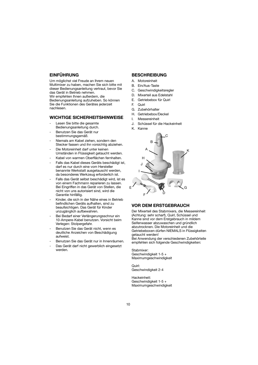 Melissa GMT-032BD manual Einführung, Wichtige Sicherheitshinweise, Beschreibung, VOR DEM Erstgebrauch 