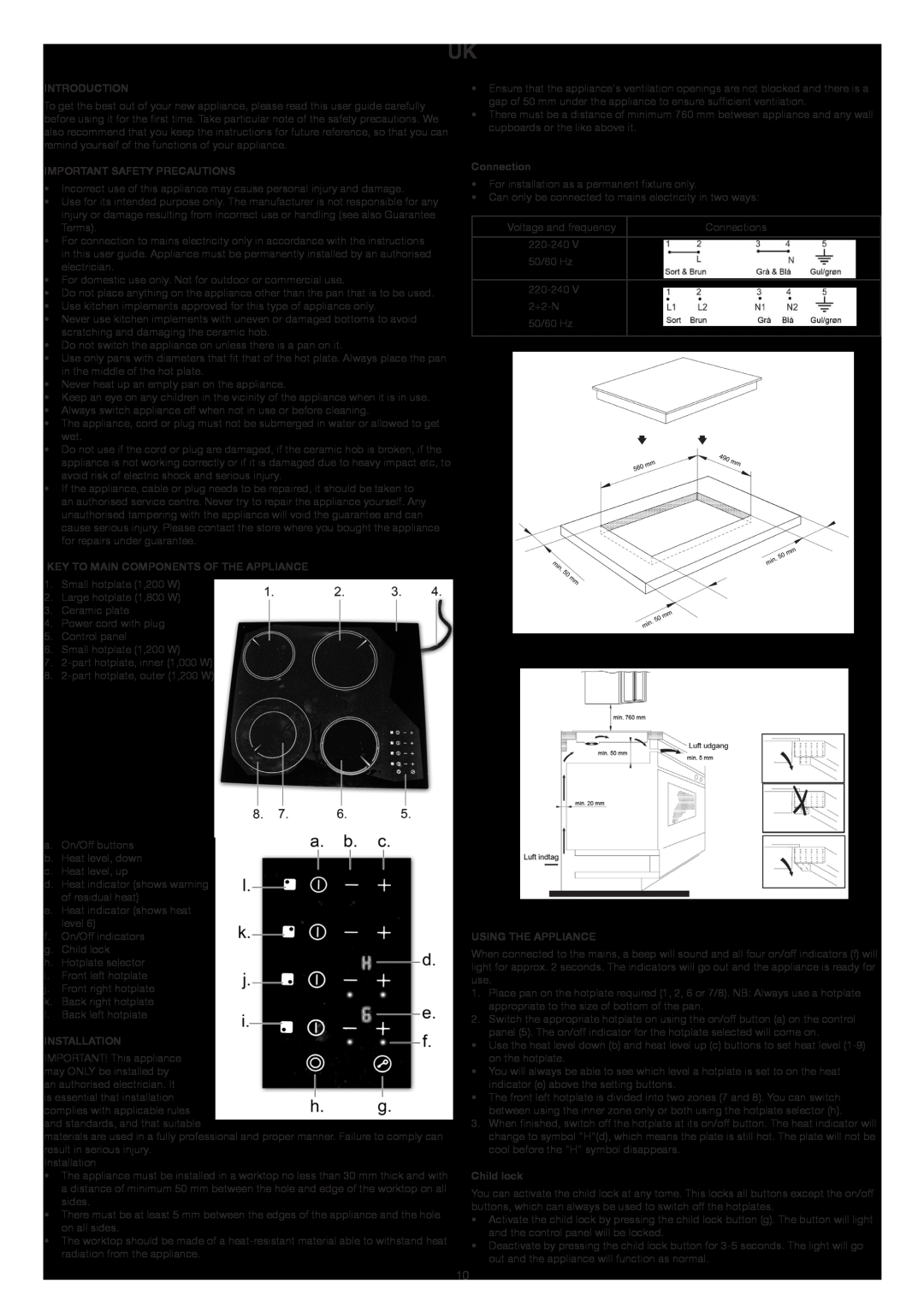 Melissa Hotplate manual Introduction, Important Safety Precautions, Key To Main Components Of The Appliance, Connection 