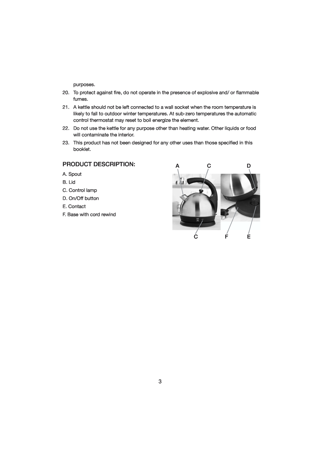 Melissa HW-302 manual Product Description, C F E 