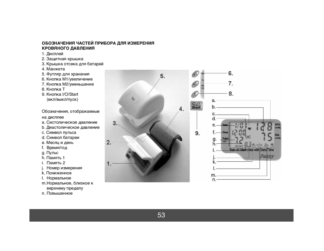 Melissa MCM720 manual Обозначения Частей Прибора ДЛЯ Измерения Кровяного Давления 