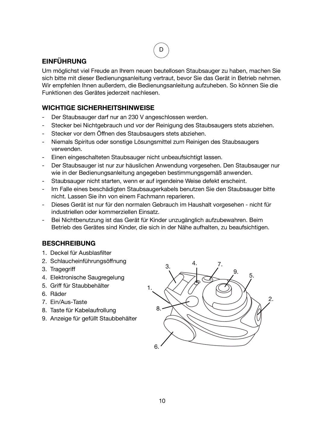 Melissa VC-340 manual Einführung, Wichtige Sicherheitshinweise, Beschreibung 