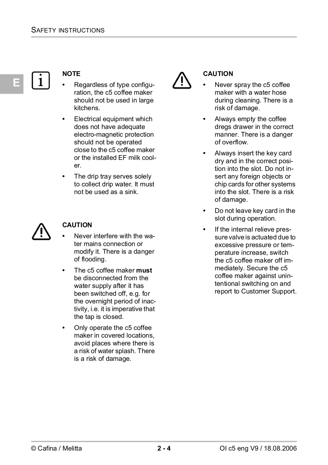 Melitta 2954076 manual Safety Instructions 