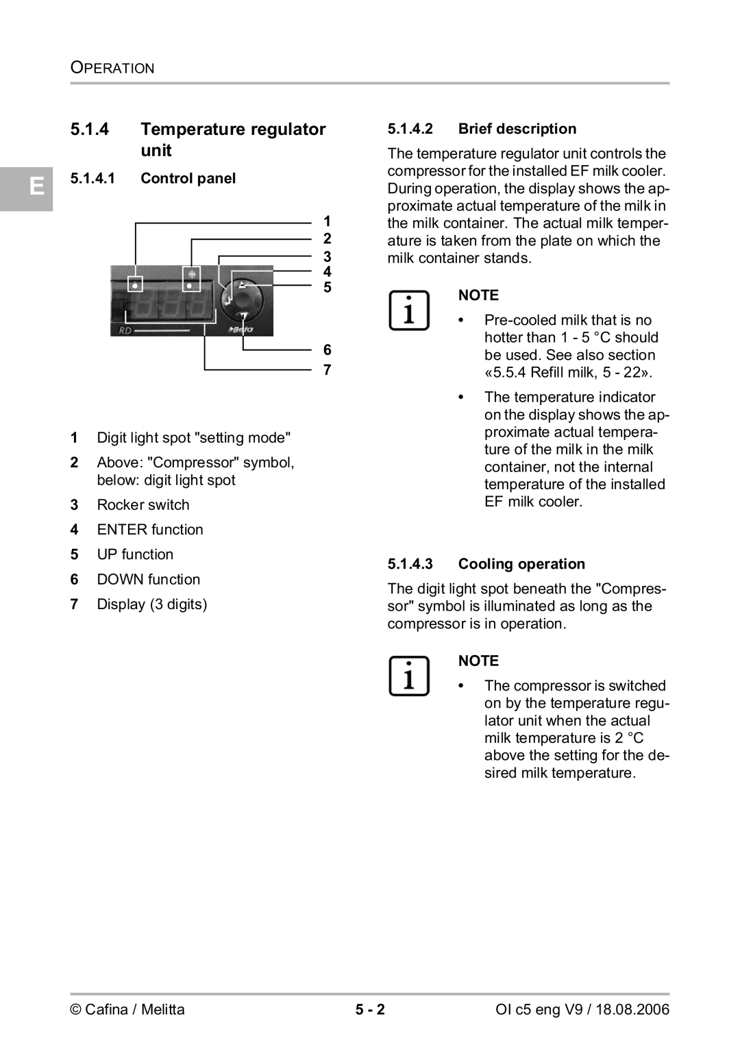 Melitta 2954076 manual Unit, Control panel, 4.1, Brief description, Cooling operation 