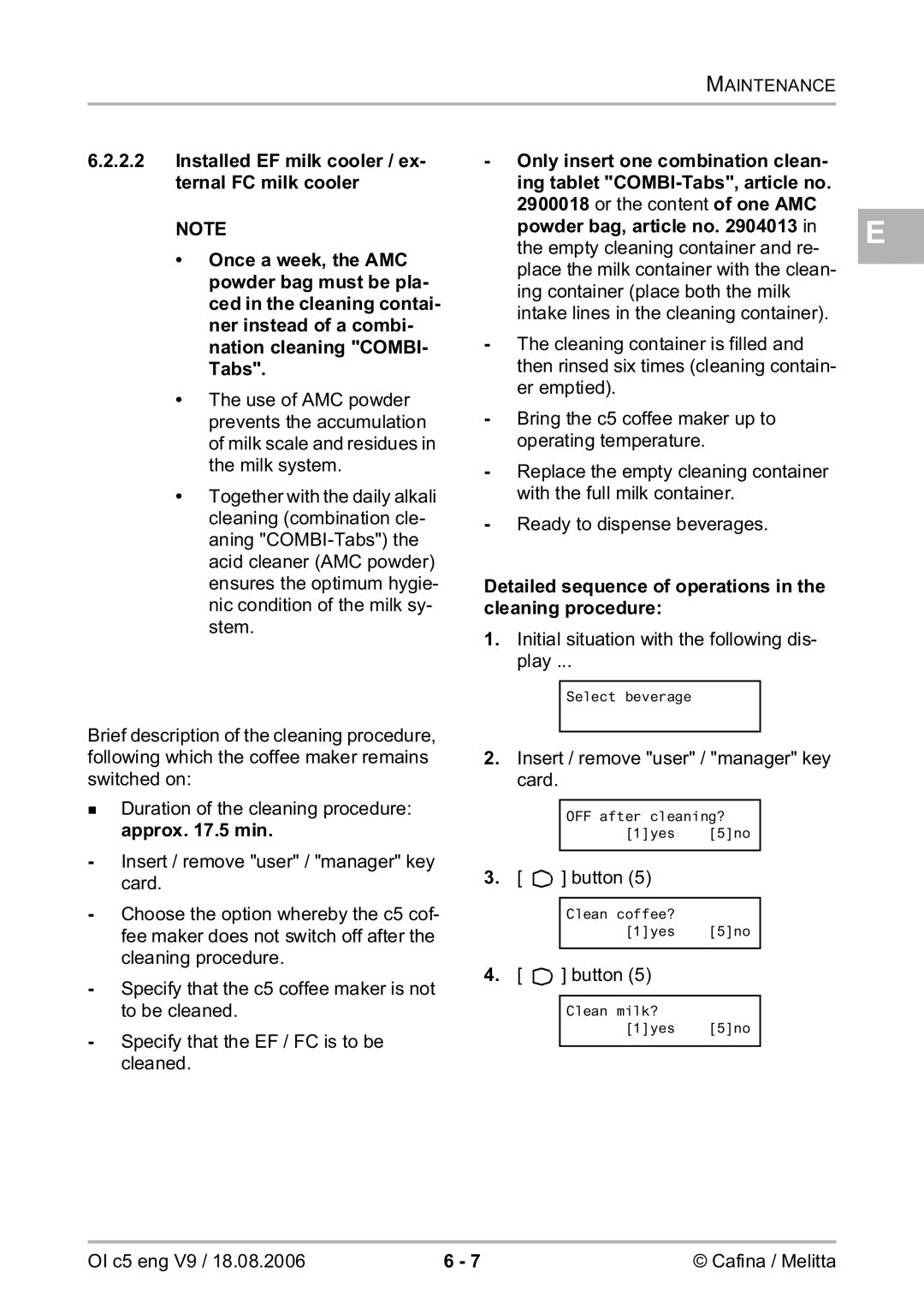 Melitta 2954076 manual Initial situation with the following dis- play 