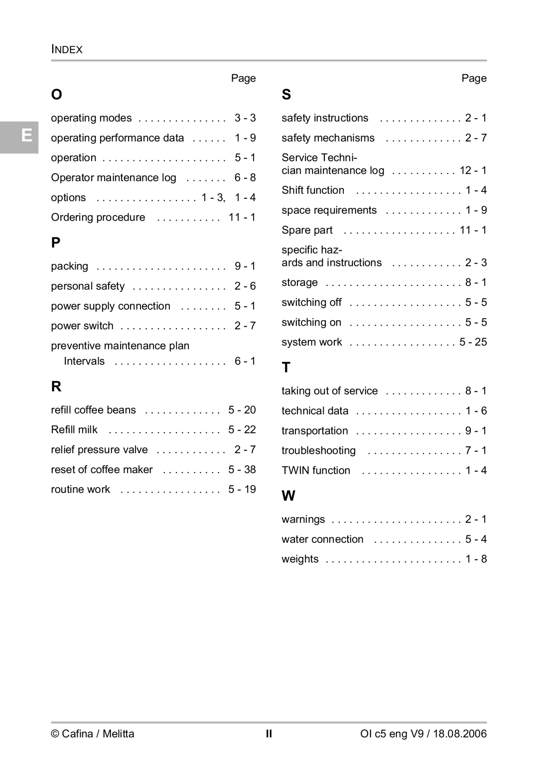 Melitta 2954076 manual Index 