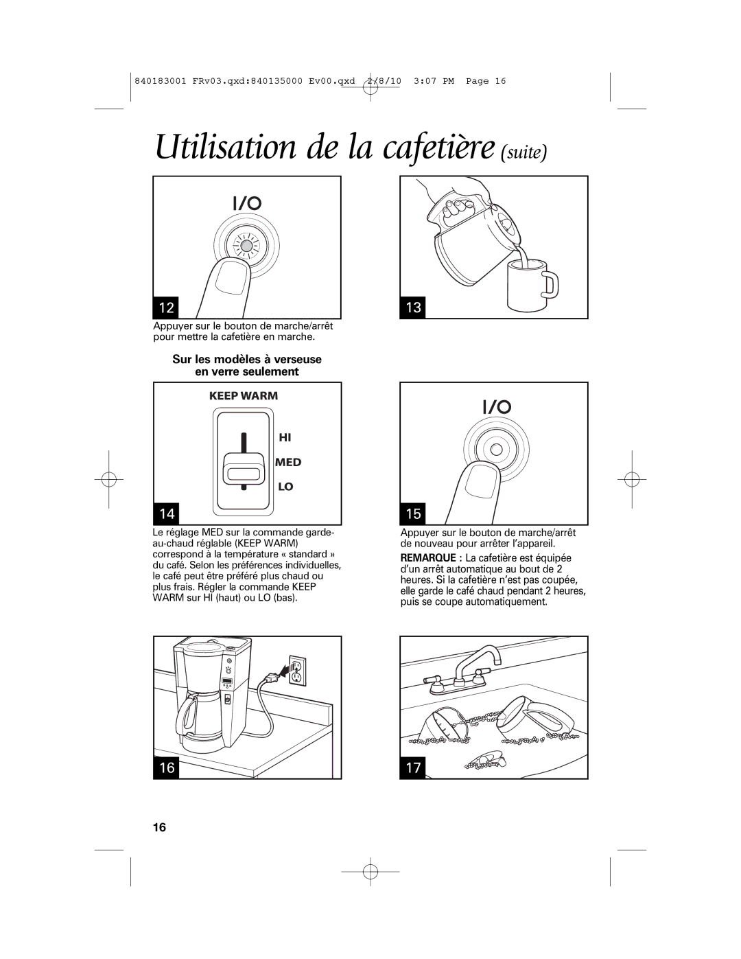 Melitta 840183001 manual Sur les modèles à verseuse En verre seulement 