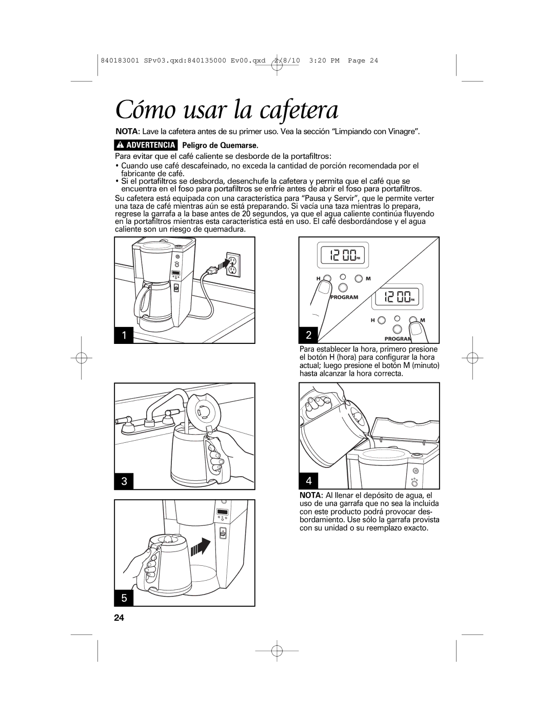 Melitta 840183001 manual Cómo usar la cafetera, Advertencia Peligro de Quemarse 