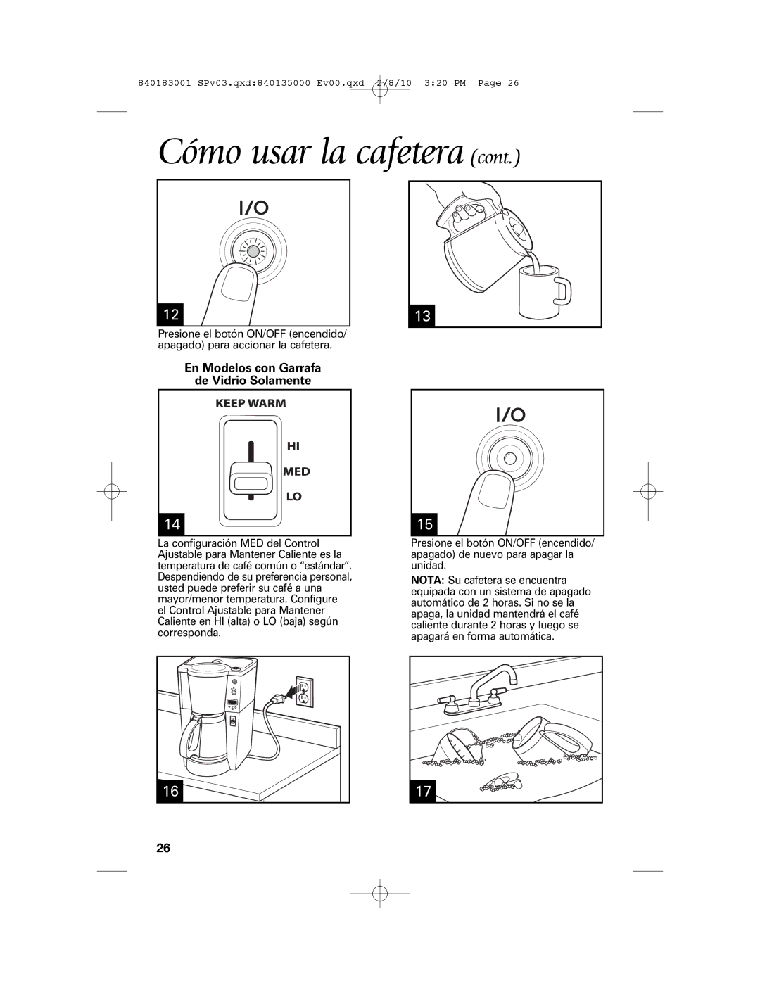 Melitta 840183001 manual En Modelos con Garrafa De Vidrio Solamente 