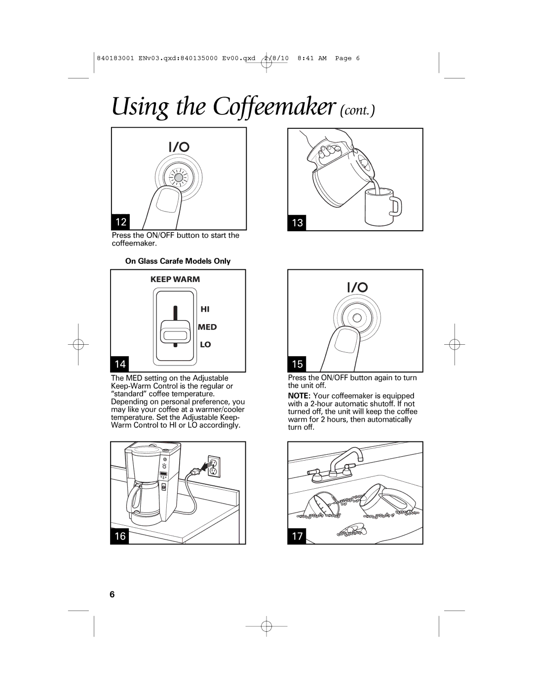 Melitta 840183001 manual On Glass Carafe Models Only 