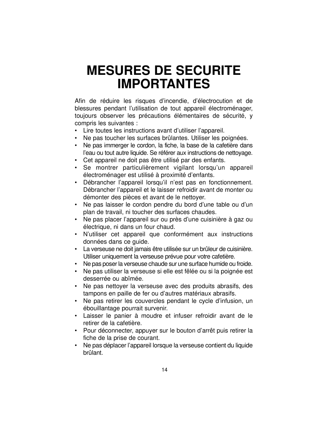 Melitta MB80 manual Mesures DE Securite Importantes 