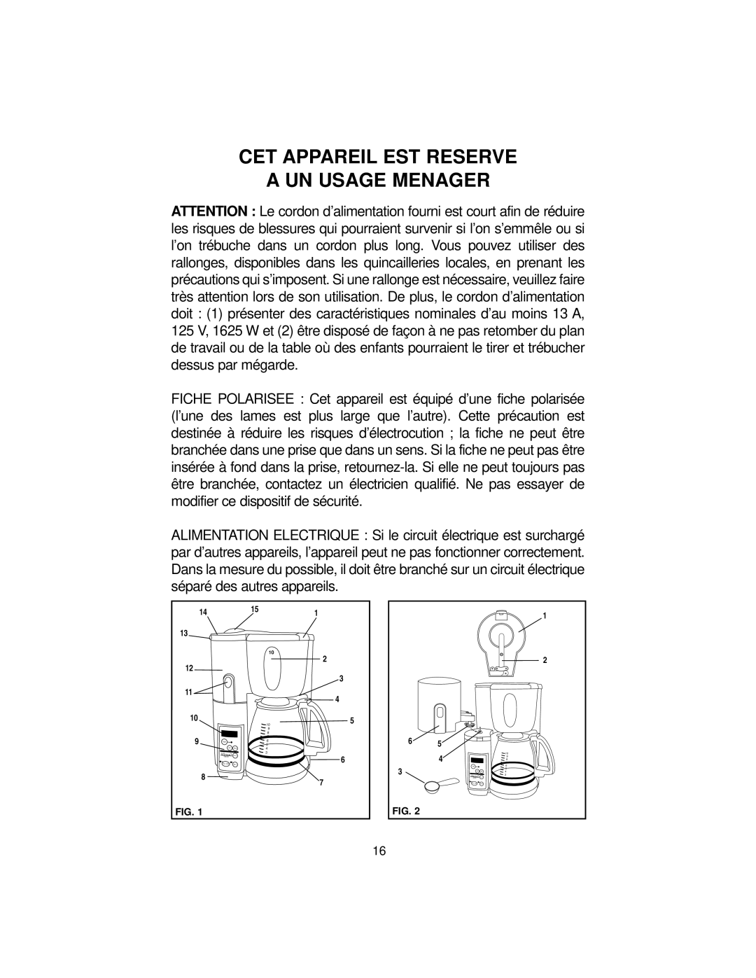 Melitta MB80 manual CET Appareil EST Reserve UN Usage Menager 