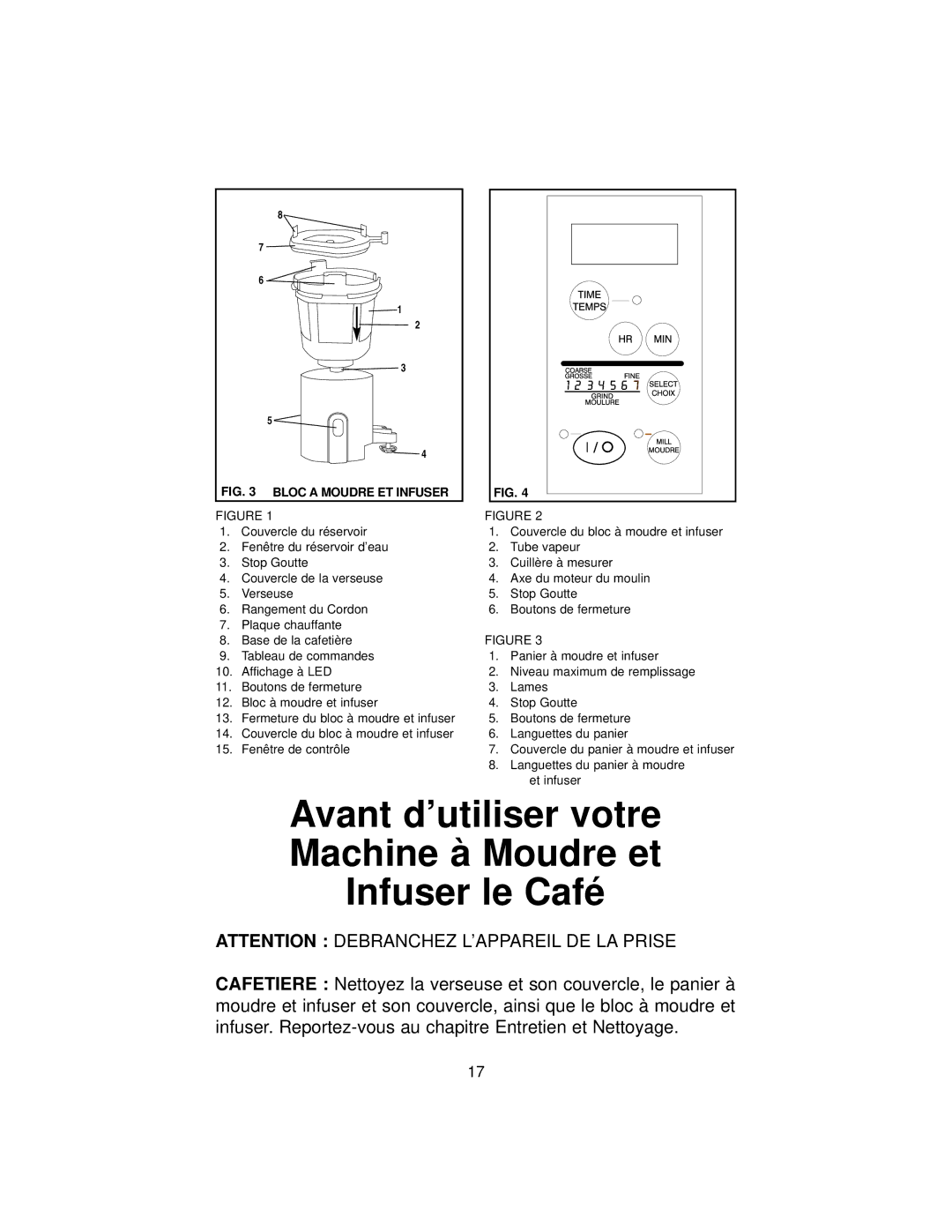 Melitta MB80 manual Avant d’utiliser votre Machine à Moudre et Infuser le Café, Bloc a Moudre ET Infuser 