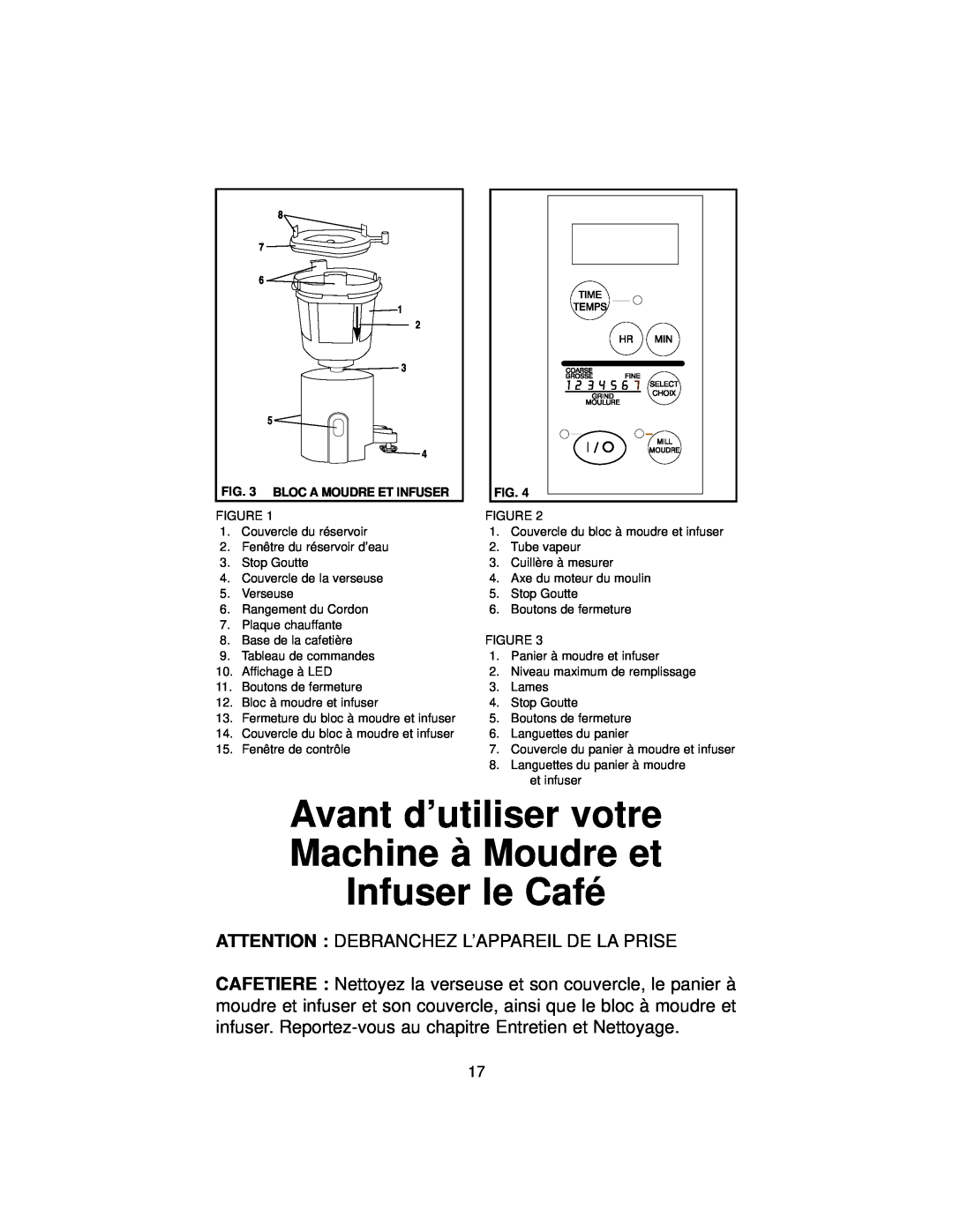 Melitta MB80 manual Avant d’utiliser votre Machine à Moudre et Infuser le Café, Attention Debranchez L’Appareil De La Prise 