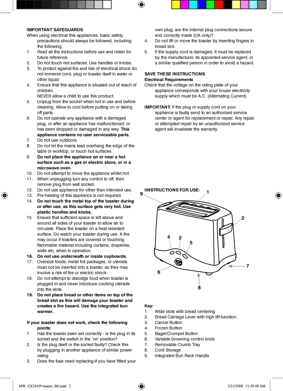 Mellerware 2 4 1 0 99 5 0 W specifications Important Safeguards, Iinstructions for USE 