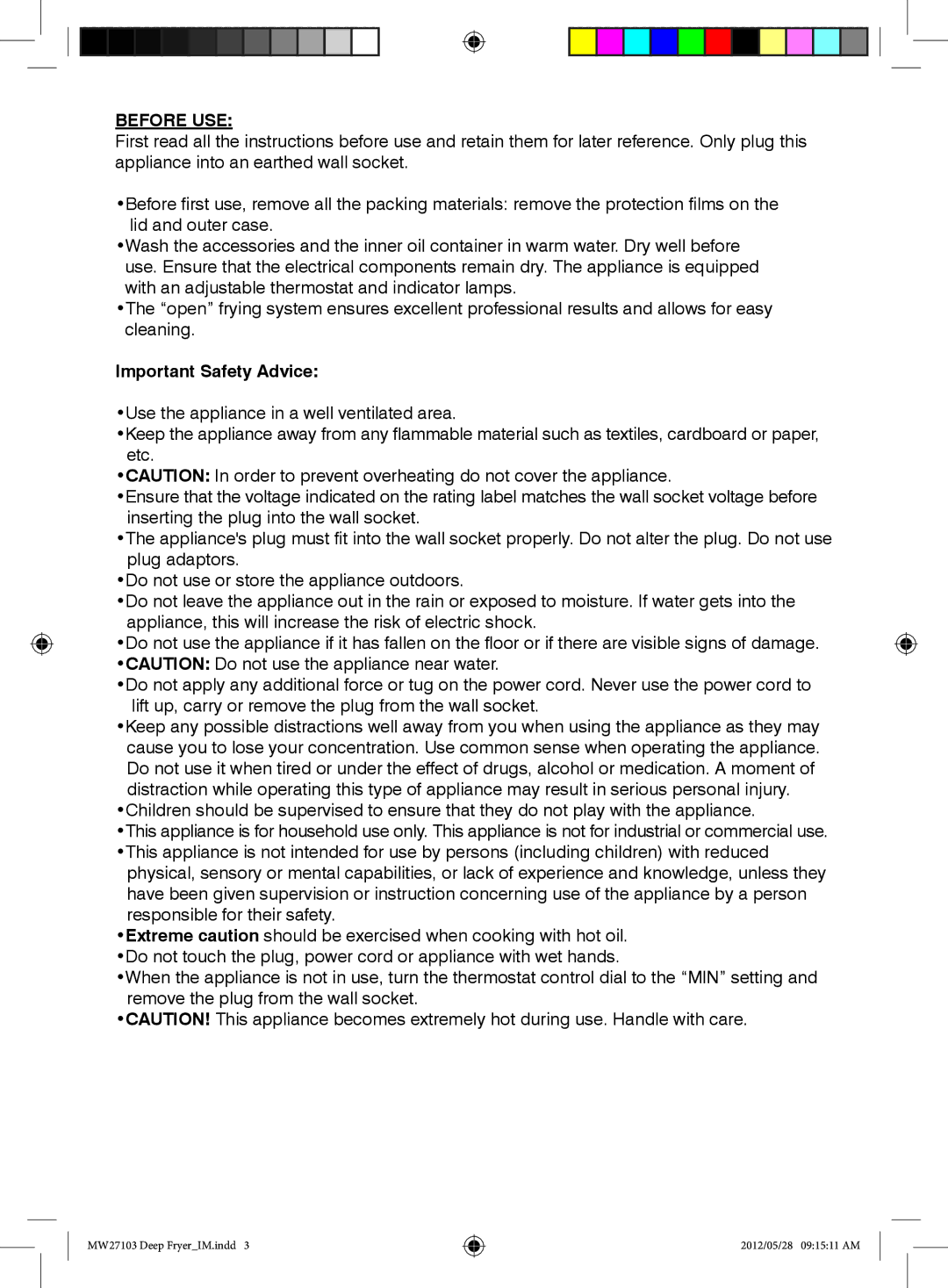 Mellerware 27103, 2 7 1 0 3 2000W specifications Before USE, Important Safety Advice 