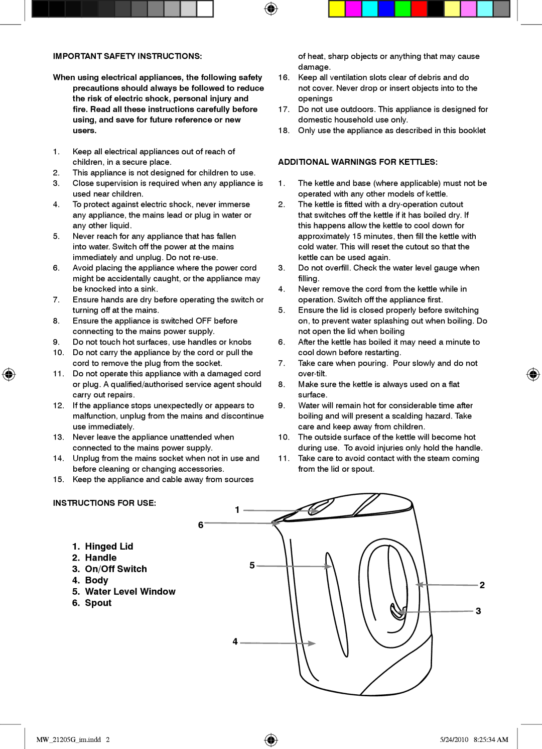 Mellerware 21205G manual Important Safety Instructions, Additional Warnings for Kettles, Instructions for USE 