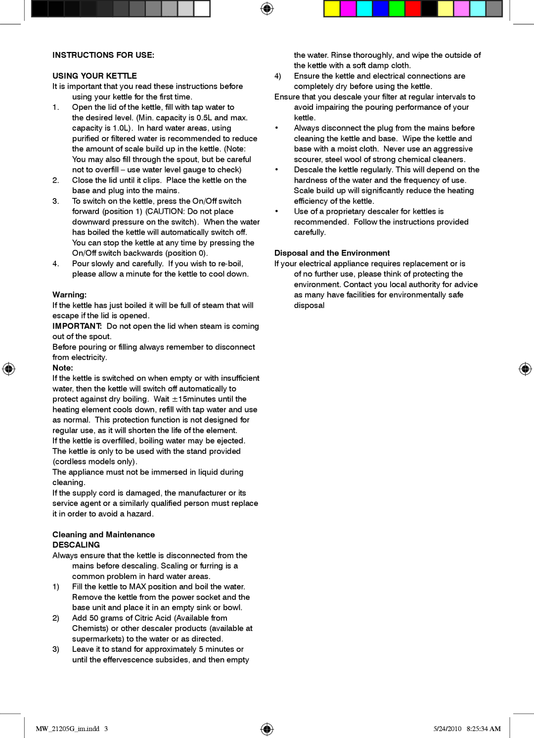 Mellerware 21205G manual Instructions for USE Using Your Kettle, Cleaning and Maintenance, Descaling 