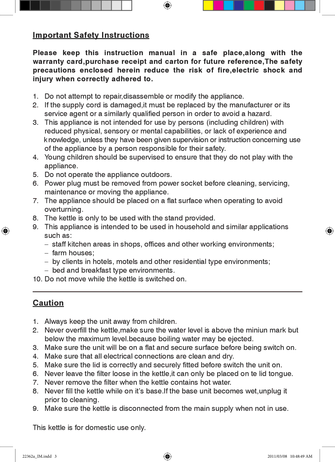 Mellerware 22362a, 2200W specifications Important Safety Instructions 