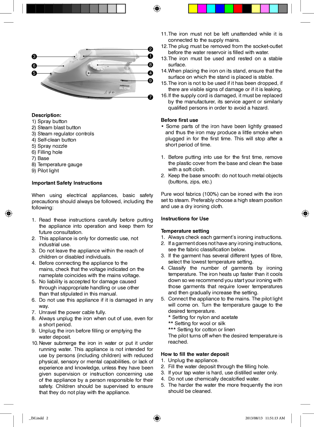 Mellerware 2200W Description, Important Safety Instructions, Before first use, Instructions for Use Temperature setting 