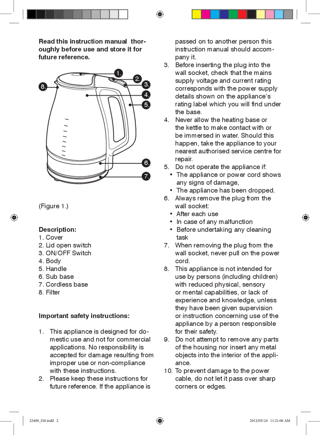 Mellerware 22400 specifications Description, Important safety instructions 