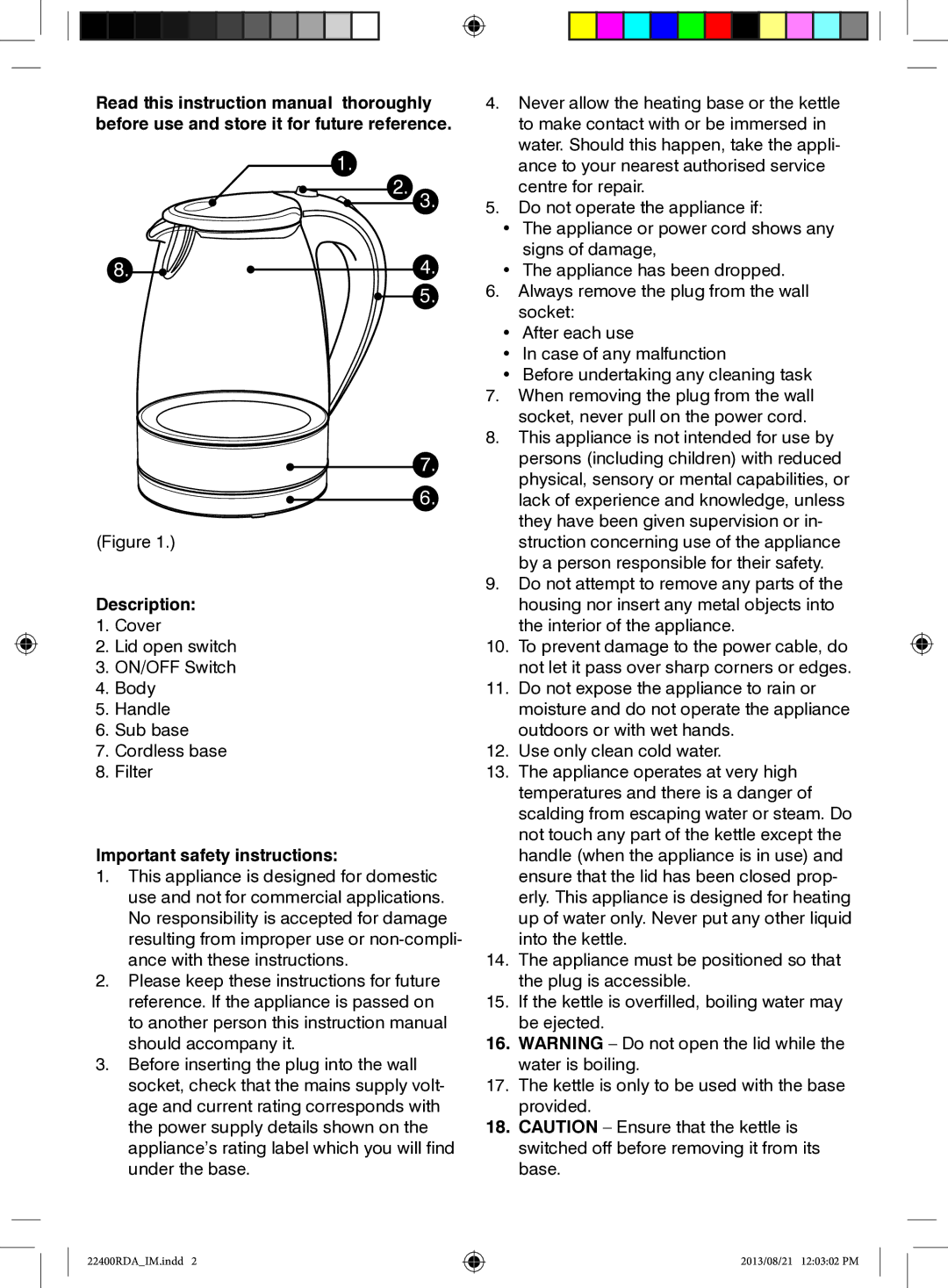 Mellerware 22400RDA manual Description, Important safety instructions 