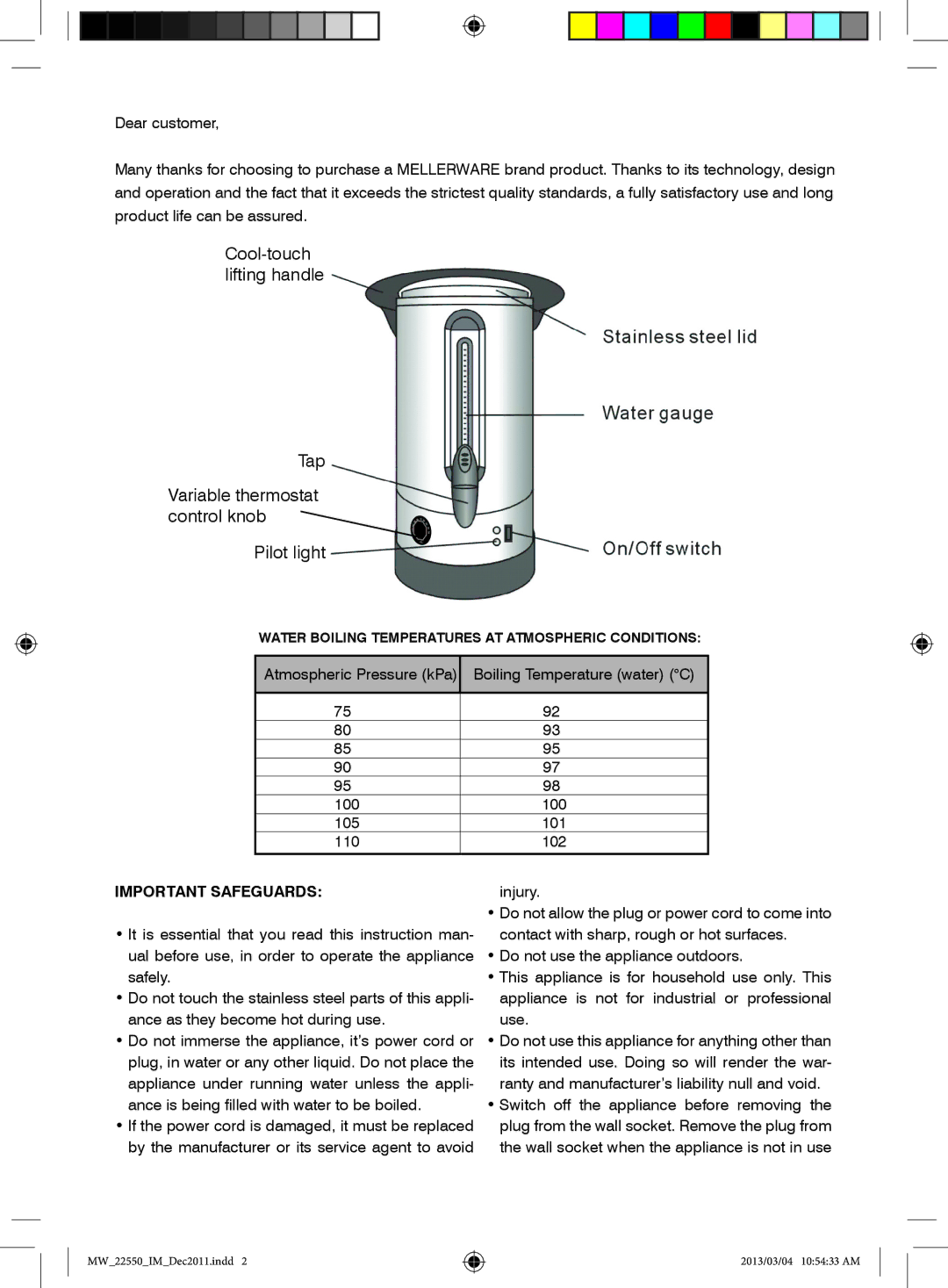 Mellerware 22550 specifications Important Safeguards 