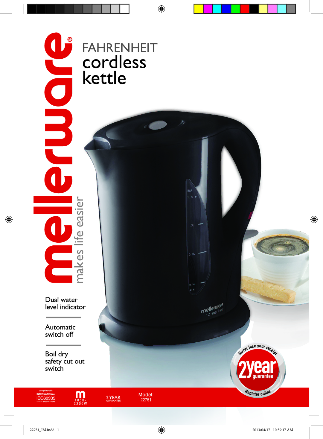 Mellerware 22751 manual Cordless kettle 