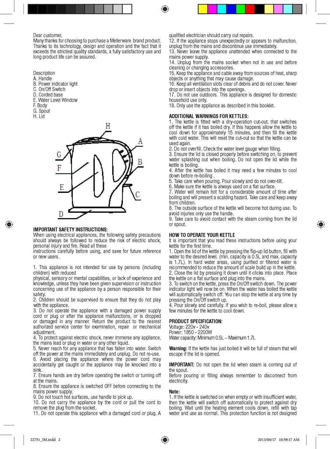 Mellerware 22751 manual Important Safety Instructions, Additional Warnings for Kettles, HOW to Operate Your Kettle 