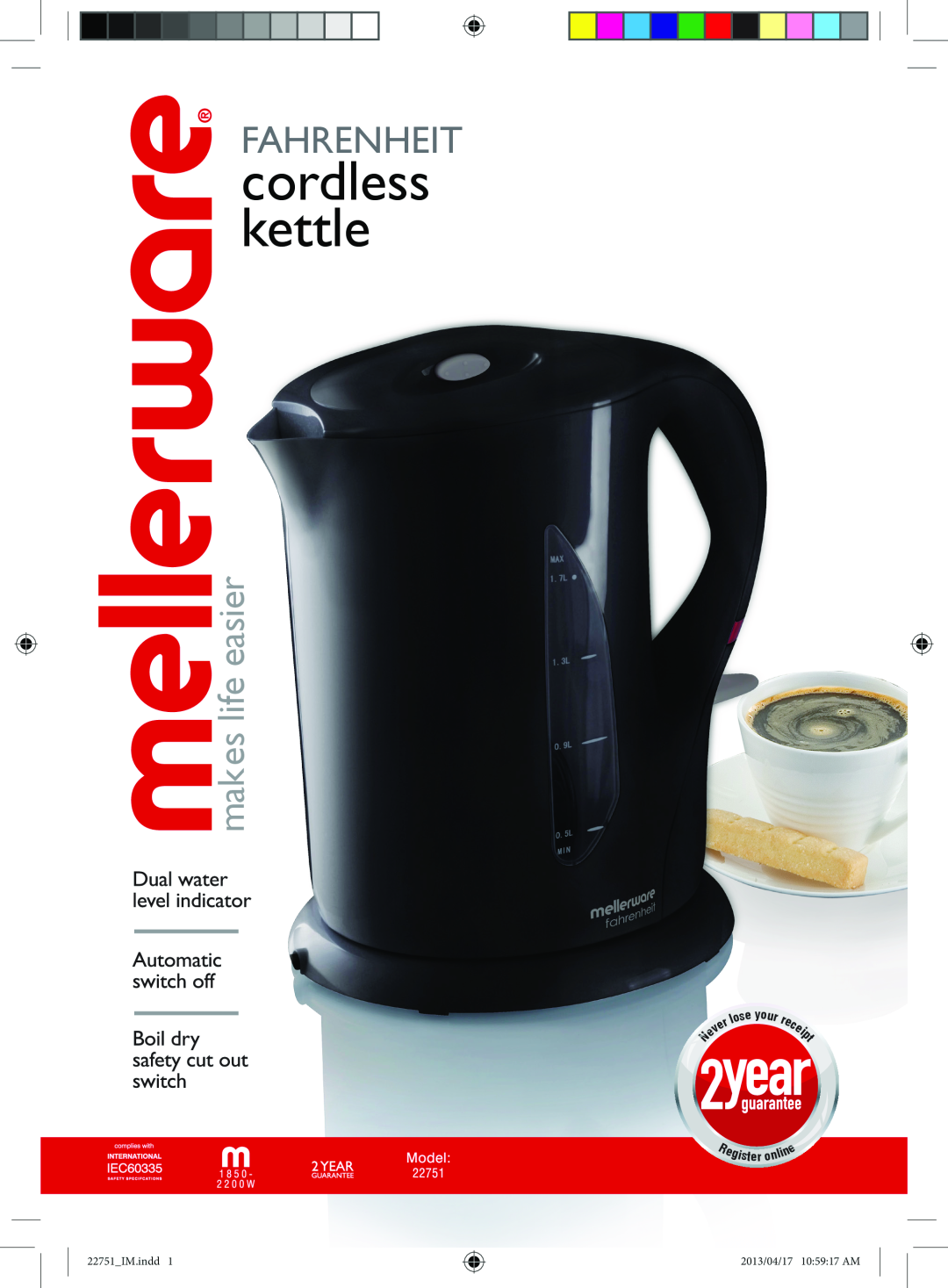 Mellerware 22751 manual cordless kettle, Fahrenheit, makes life easier, recei p t 