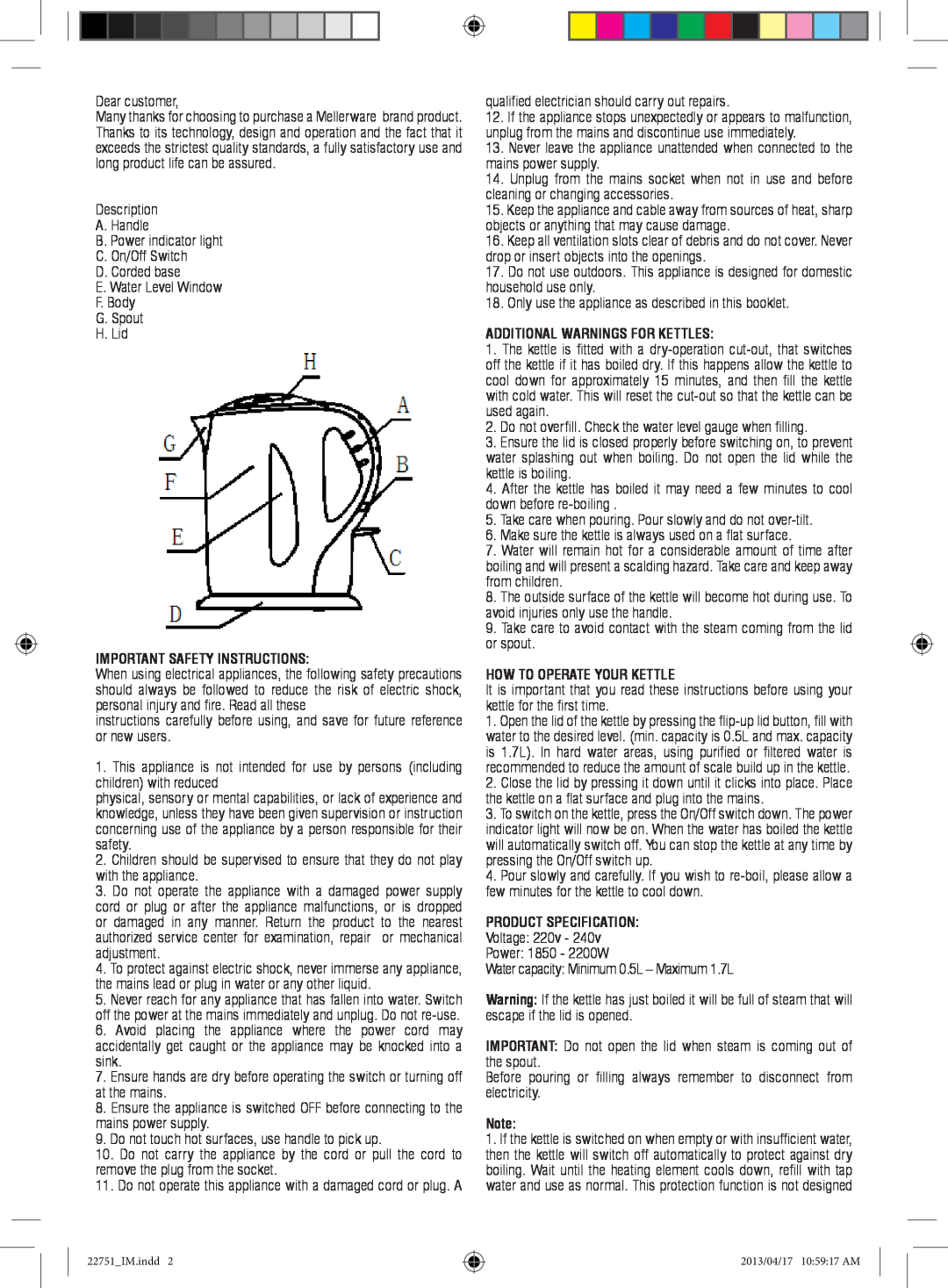 Mellerware 22751 manual Important Safety Instructions, Additional Warnings For Kettles, How To Operate Your Kettle 