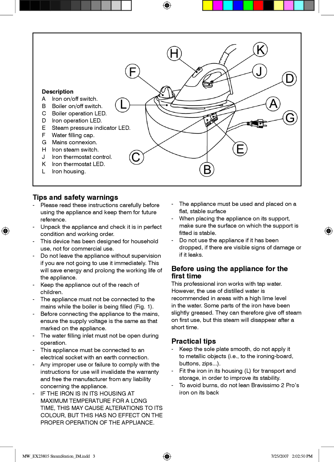 Mellerware 23805 manual Tips and safety warnings, Before using the appliance for the first time, Practical tips 