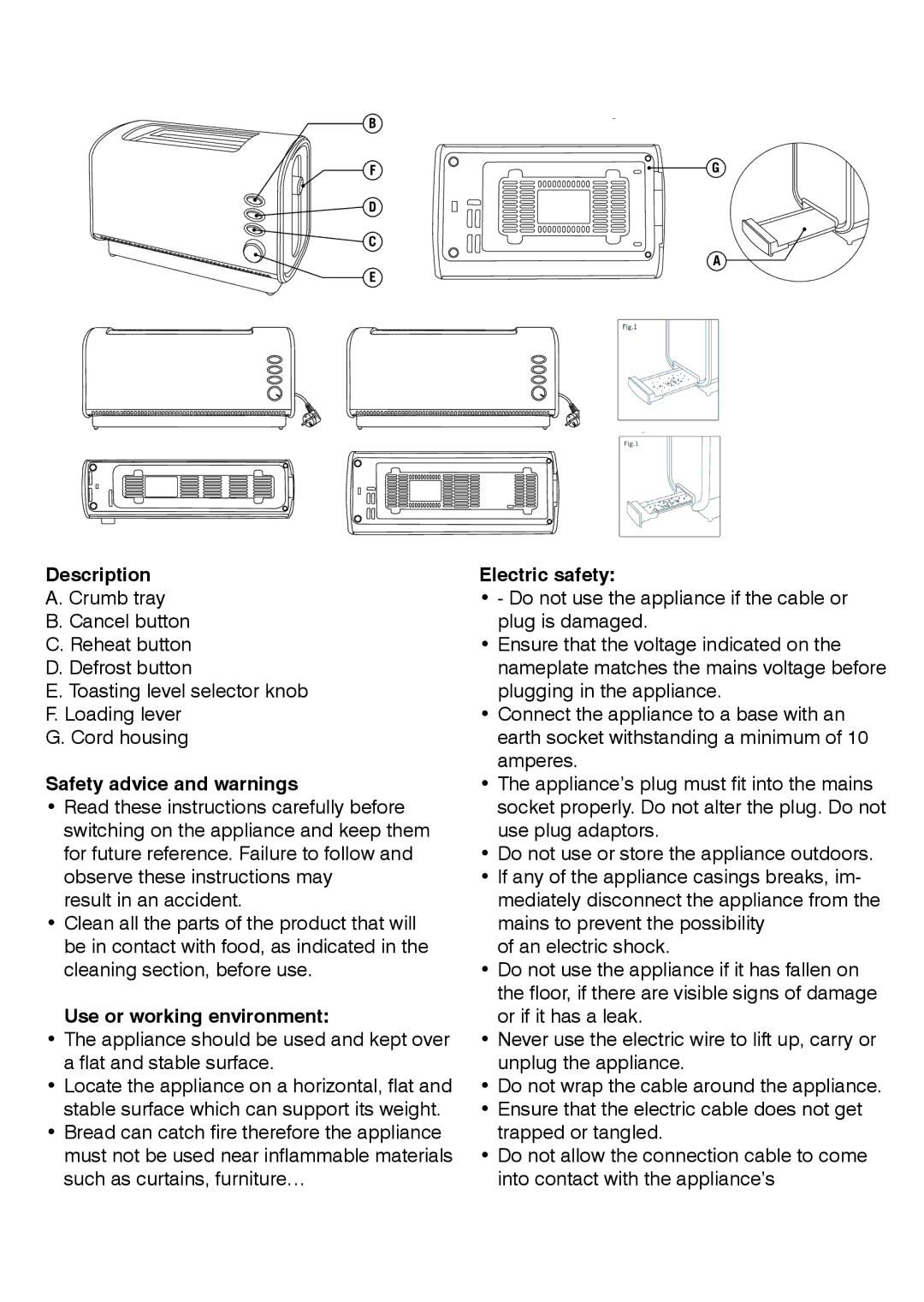 Mellerware 24105 850W manual Description, Safety advice and warnings, Use or working environment, Electric safety 