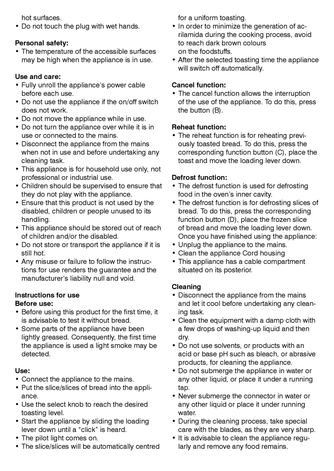 Mellerware 24105 850W Personal safety, Use and care, Instructions for use Before use, Cancel function, Reheat function 