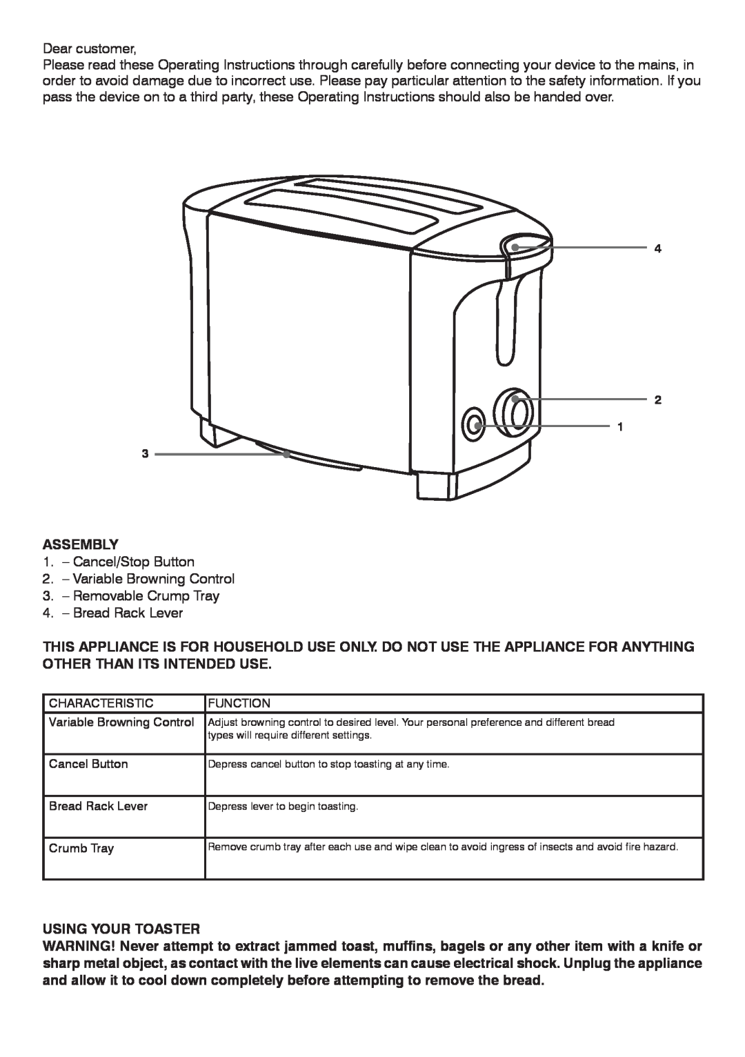 Mellerware 24250 specifications Assembly, Using Your Toaster 