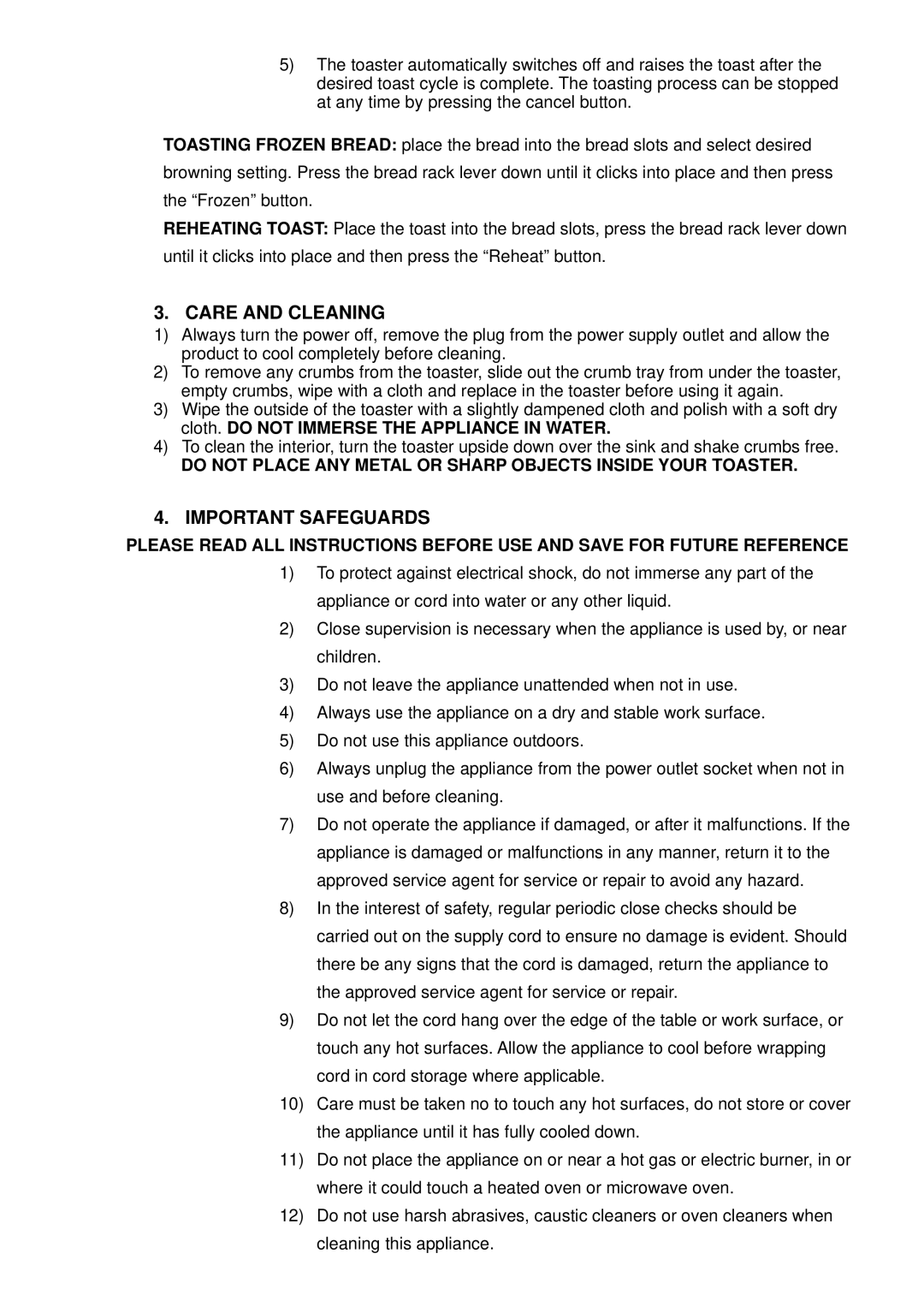 Mellerware 24850 instruction manual Care and Cleaning, Important Safeguards 