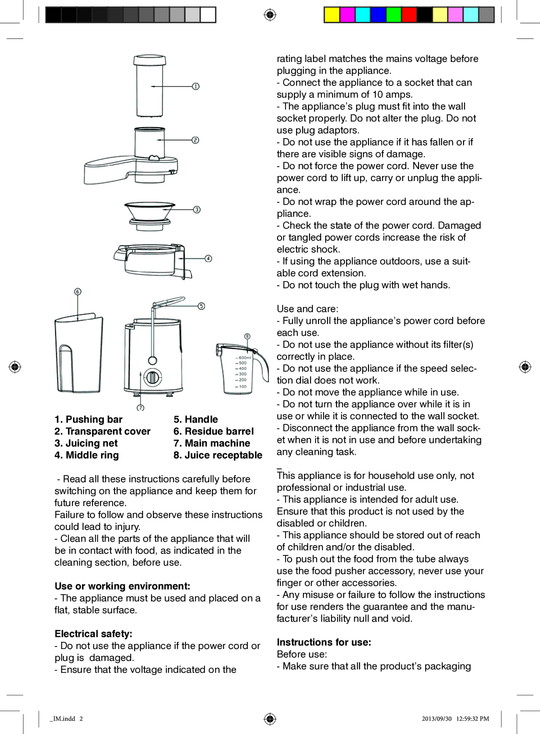 Mellerware 26300B manual Use or working environment, Electrical safety, Instructions for use 